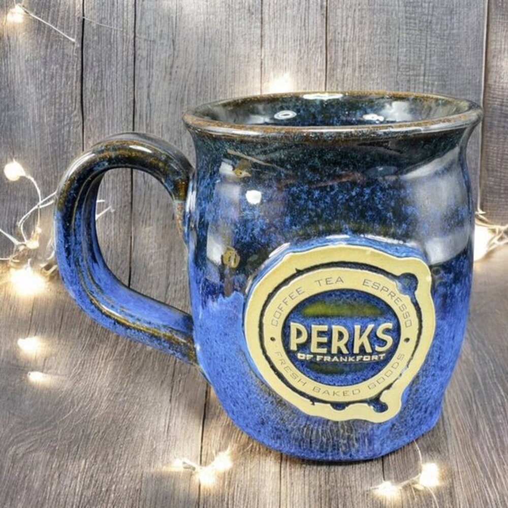 Sunset Hill Stoneware Pottery Mug Cup Wisconsin‎ Perks Of Frankfort Logo Mug Cup